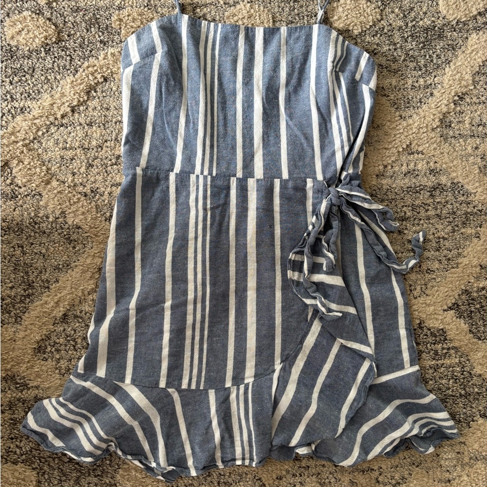 Express Blue and White Striped Wrap Dress